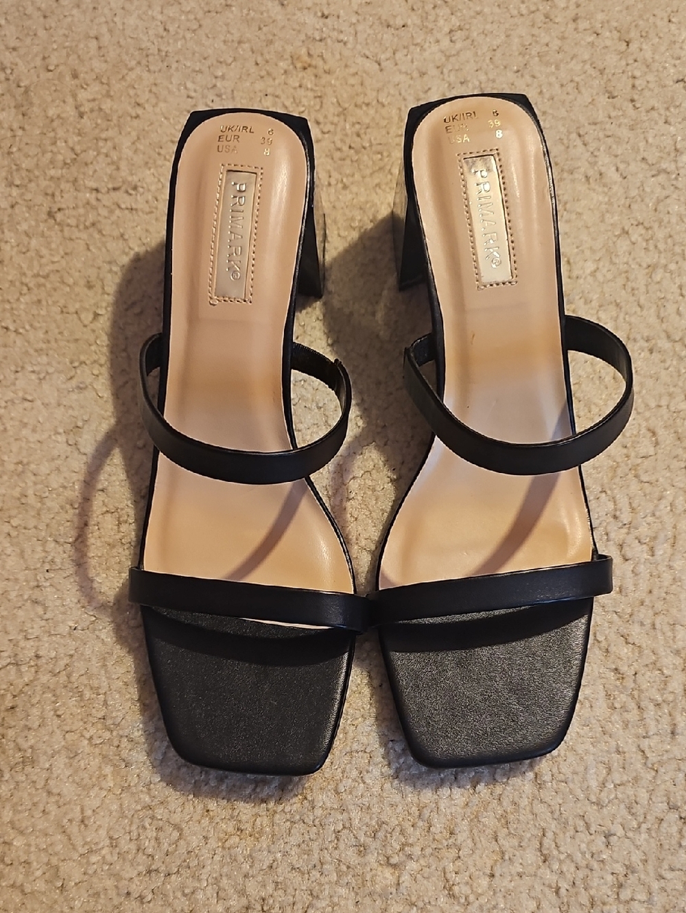 Primark Black Double-Strap Square Toe Block Heels - Women's